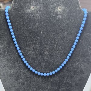 *Sale* Oops A Daisy Bright Blue Beaded Necklace 18" Spring Ring Clasp
